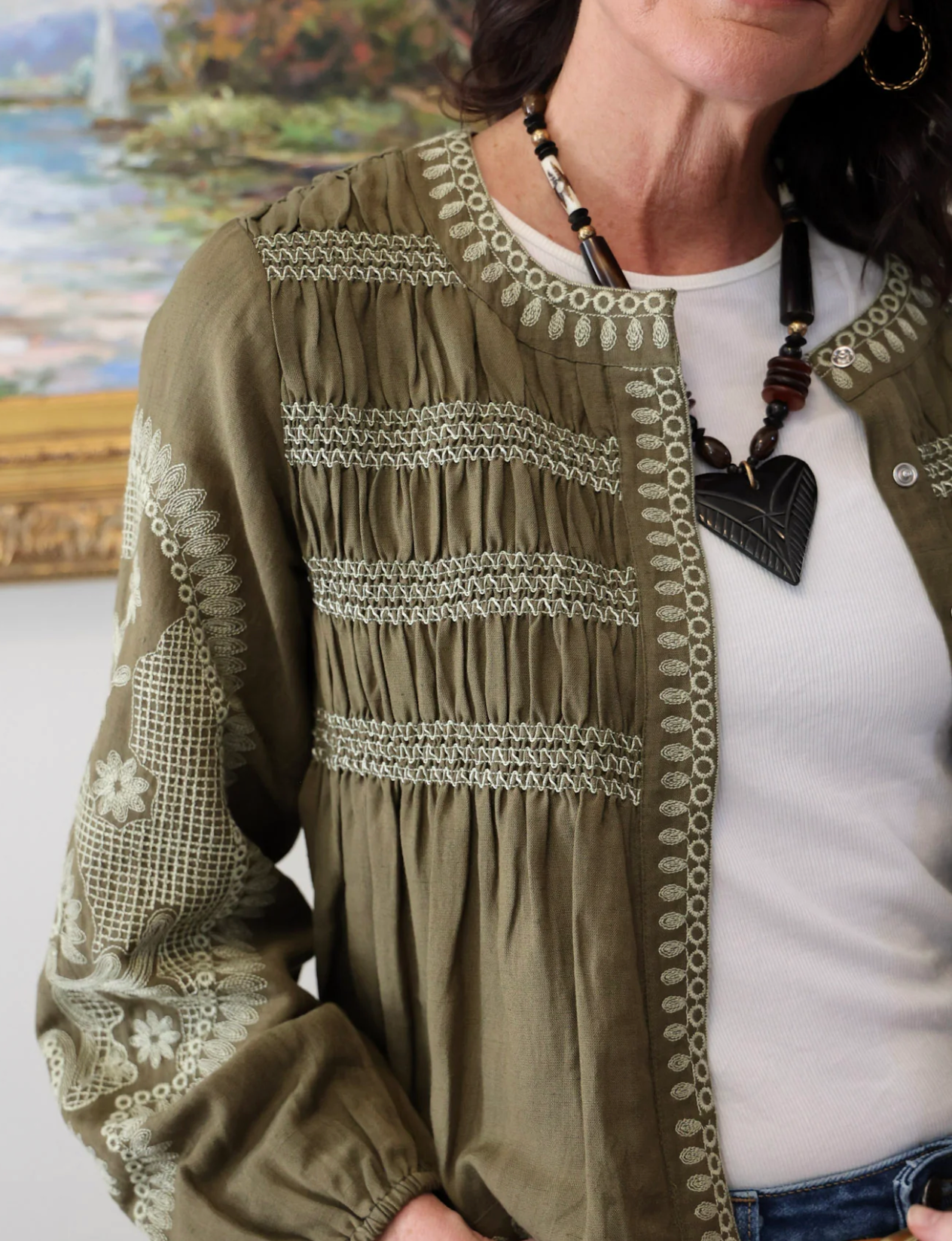 Suzanne Embroidered Jacket in Deep Olive