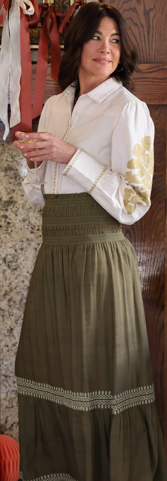 Layla Embroidered Blouse in Off White Chambray