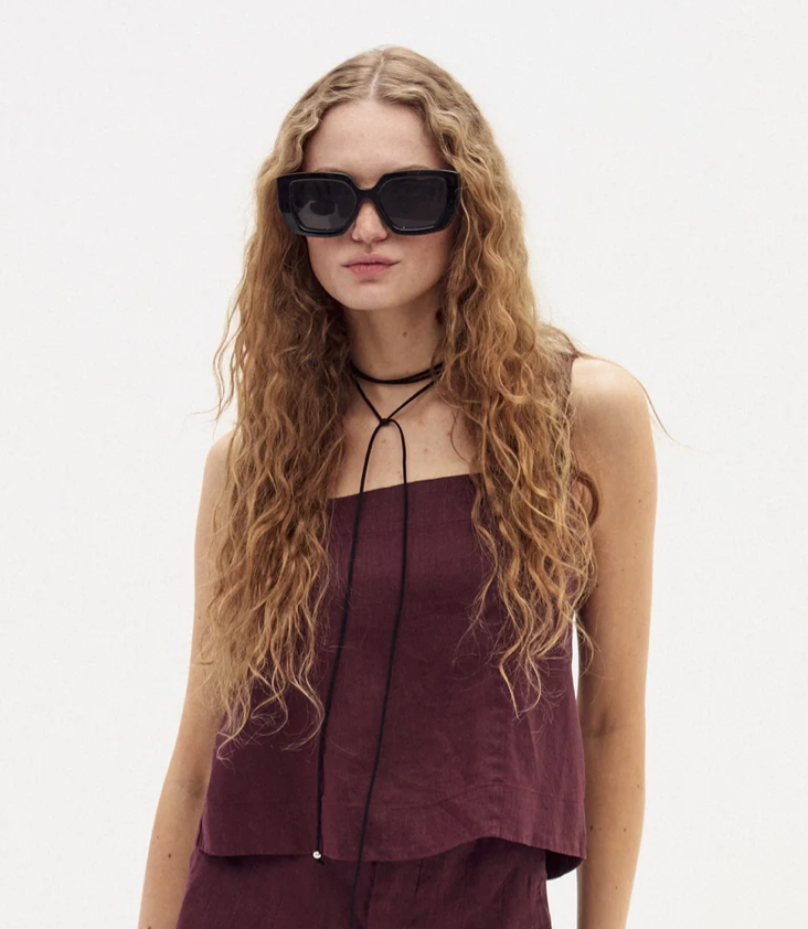 Mei Linen Top- Deep Merlot