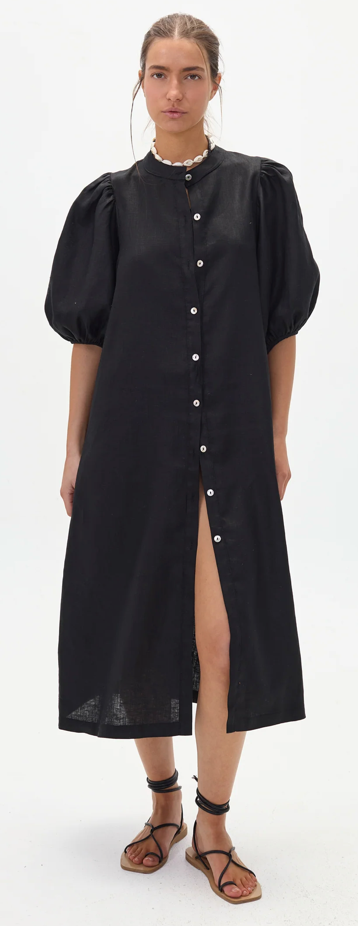 Bubble Linen Dress- Black