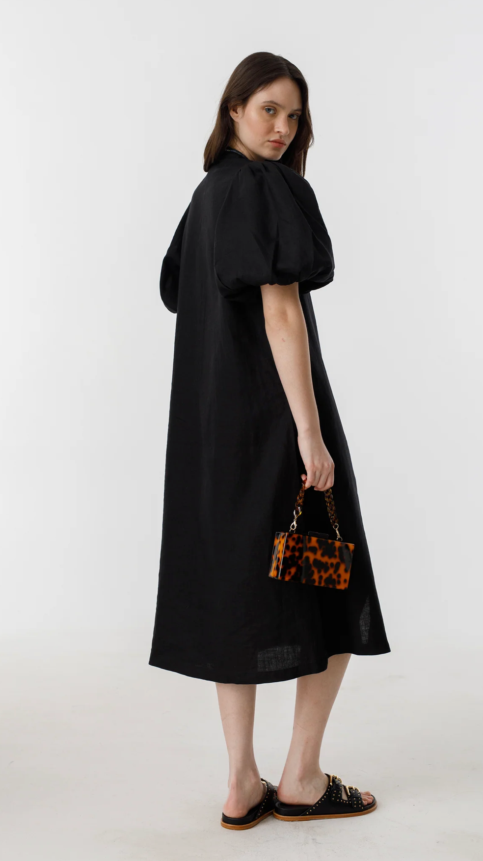 Bubble Linen Dress- Black