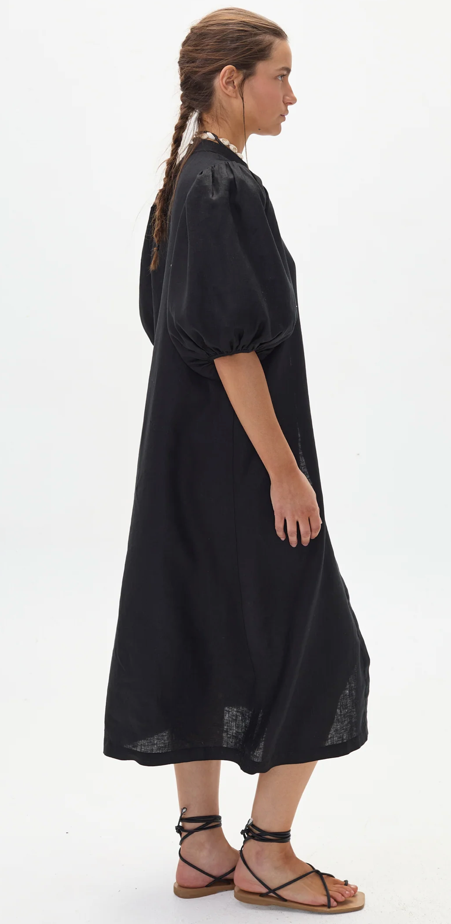 Bubble Linen Dress- Black