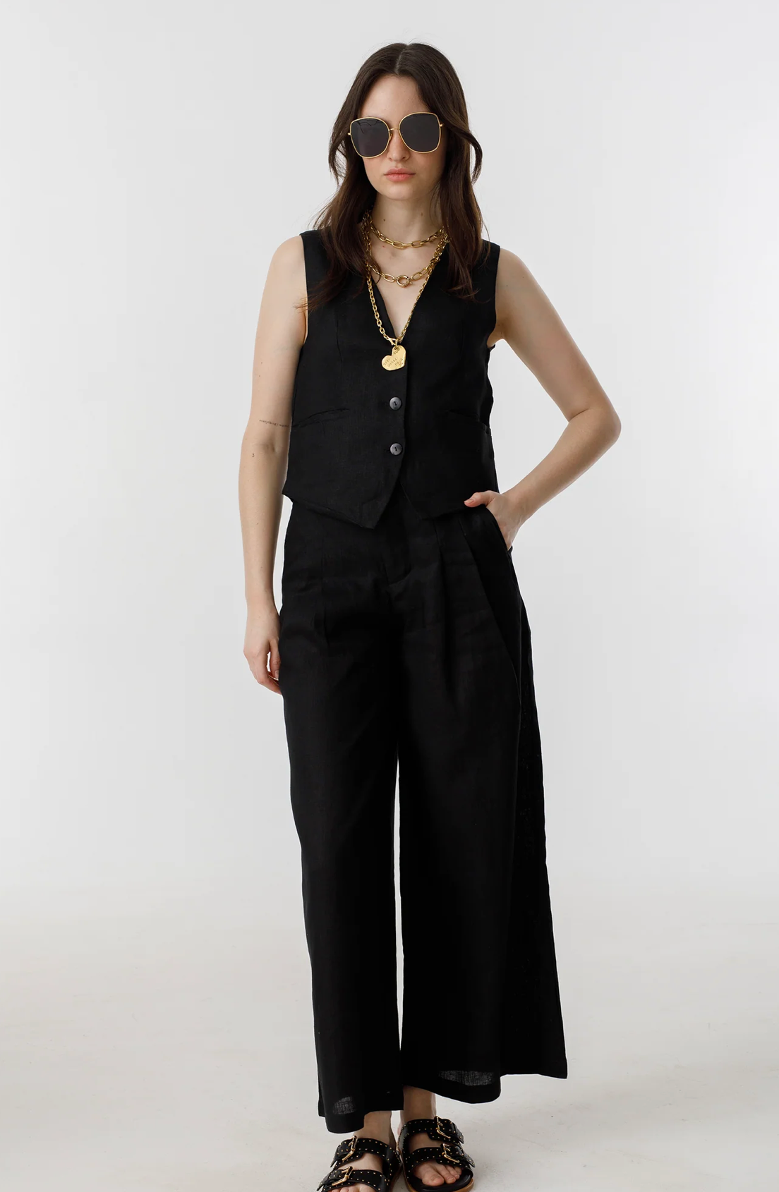 Culotte Linen Pants- Black