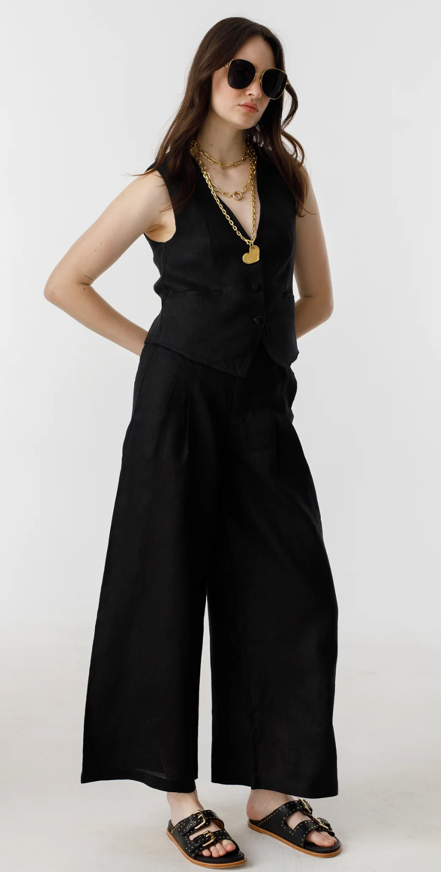 Culotte Linen Pants- Black