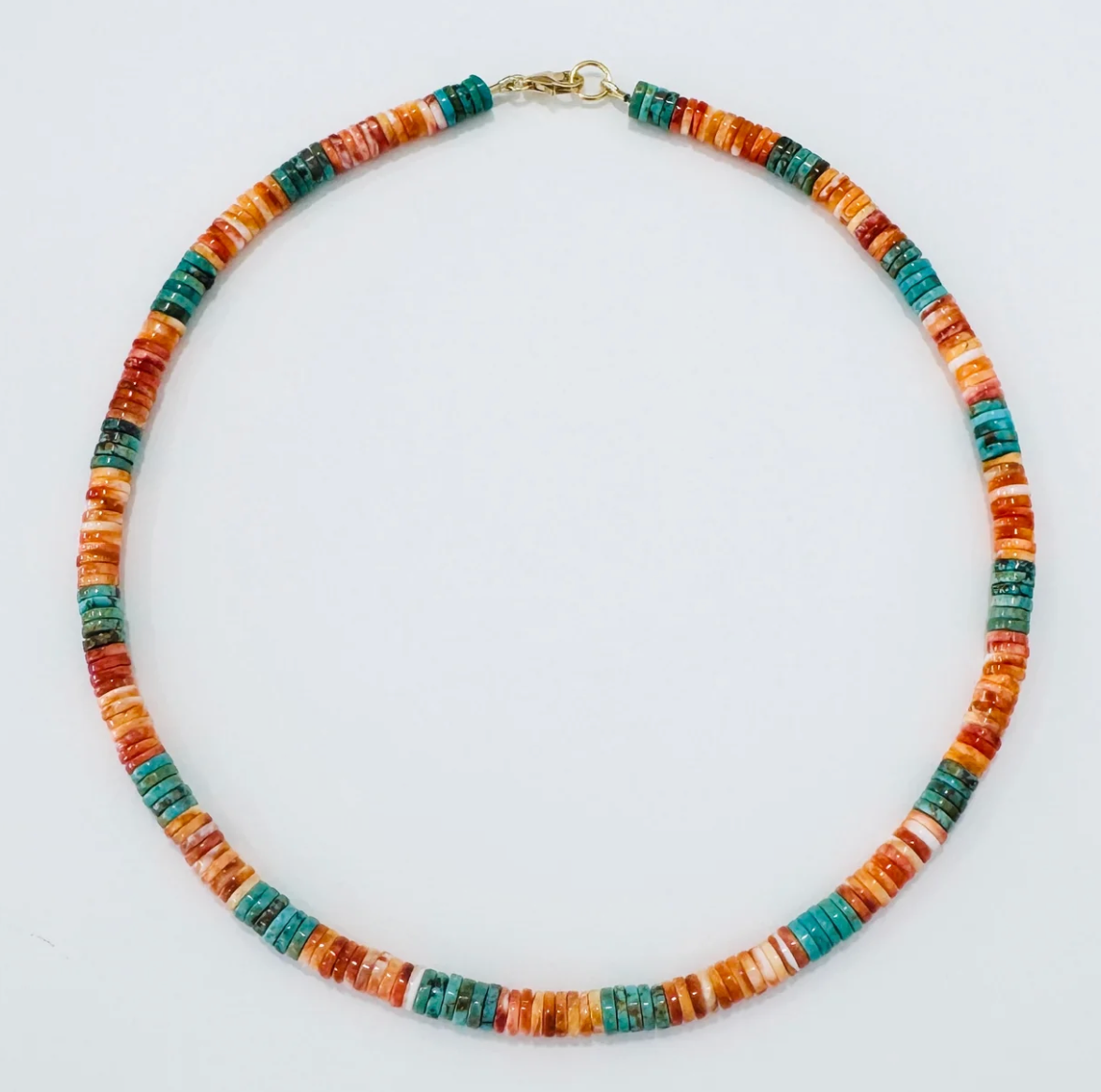 Turquoise and Spiny Oyster Heishi Necklace