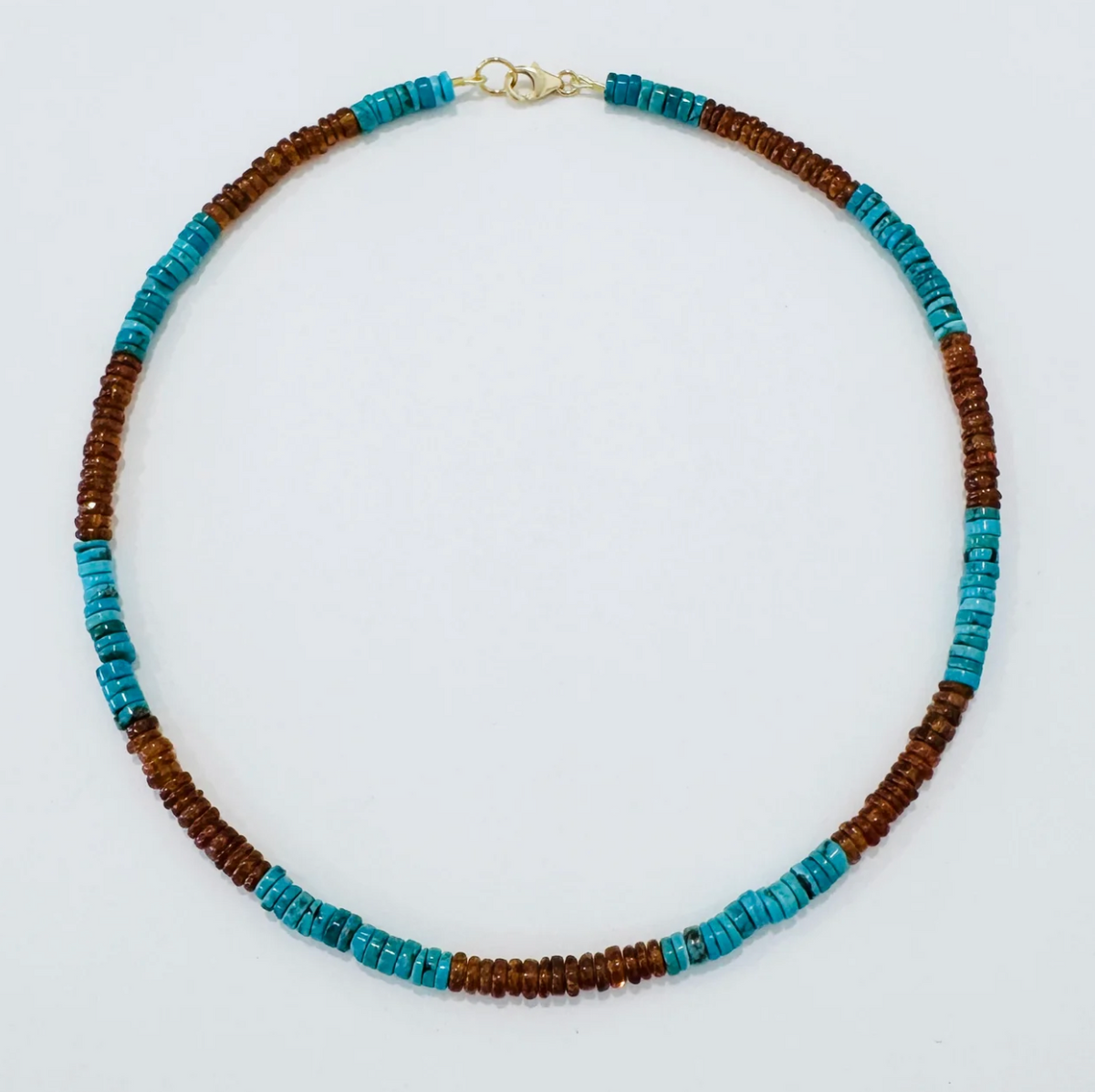 Turquoise and Hessonite Garnet Color Block Necklace