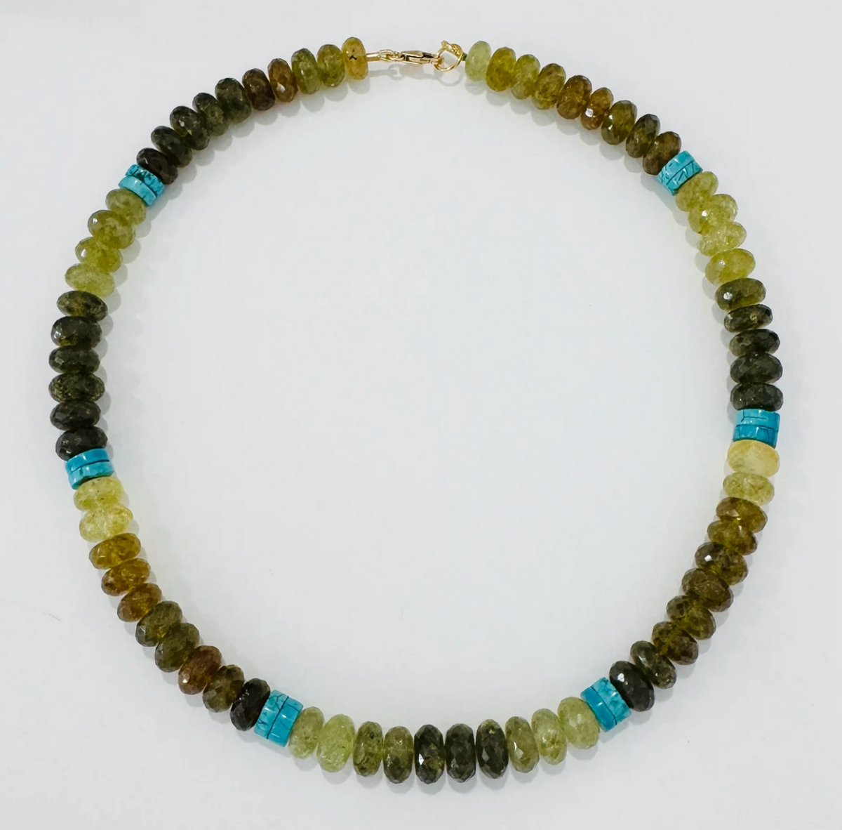 grossular garnet and turquoise necklace, faceted