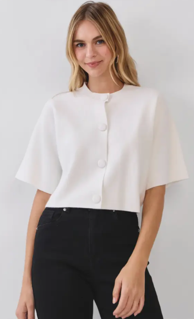 Button Down Crop Knit Sweater