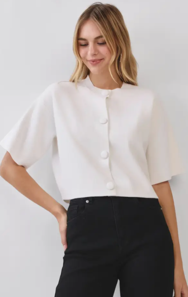 Button Down Crop Knit Sweater