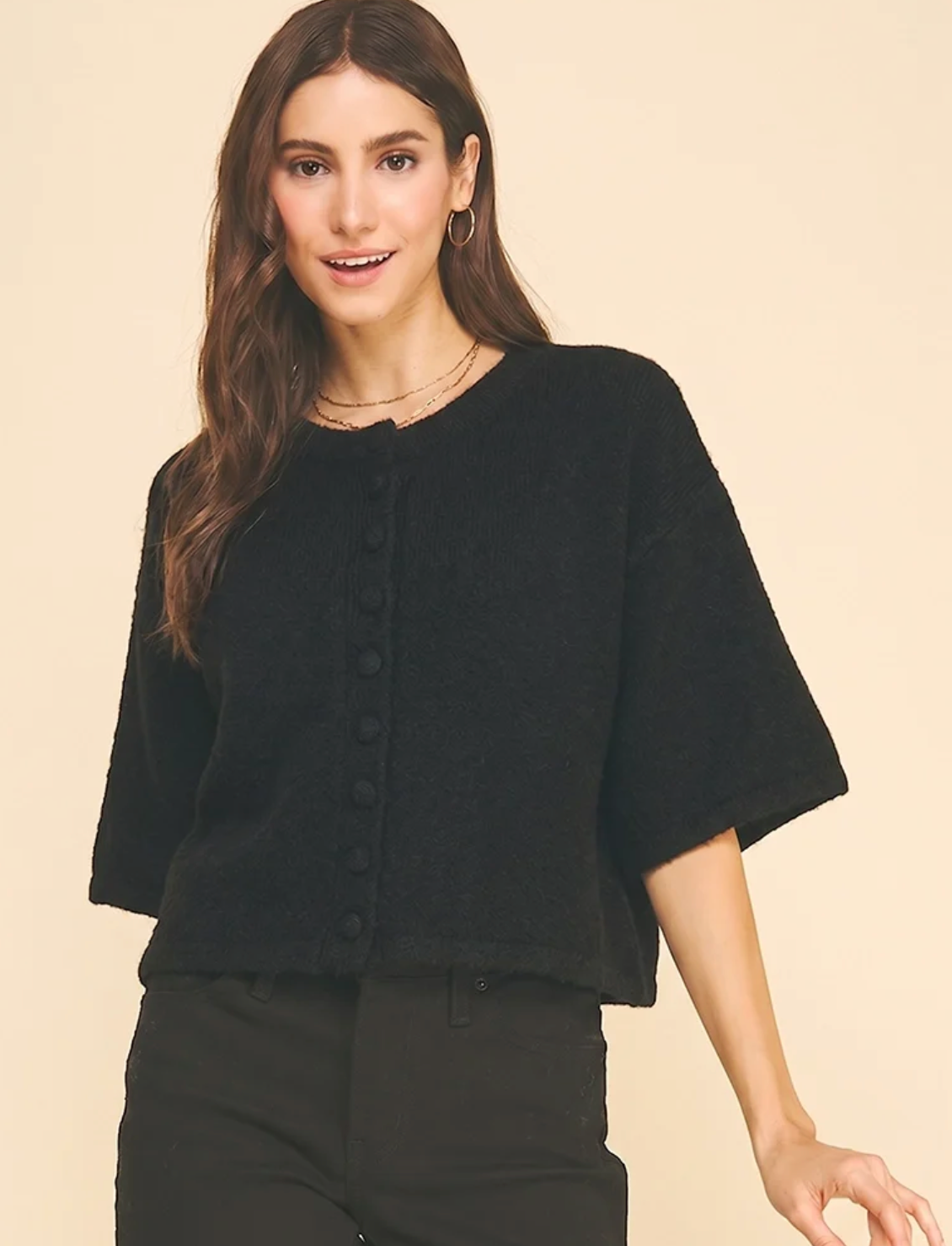 Button Down Crop Knit Sweater