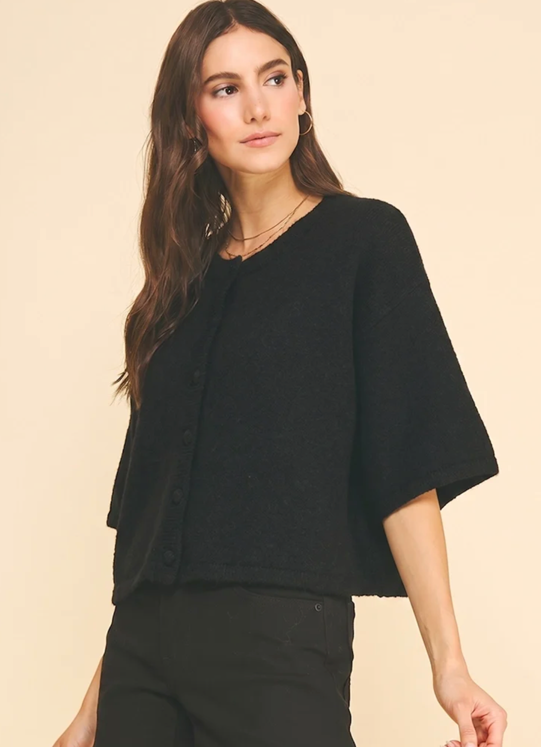 Button Down Crop Knit Sweater