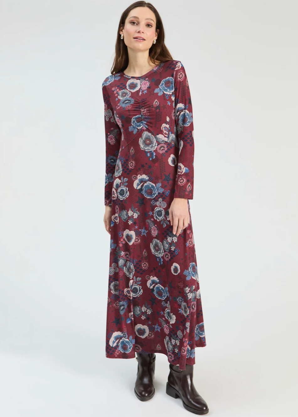 Long Burgundy Floral Dress