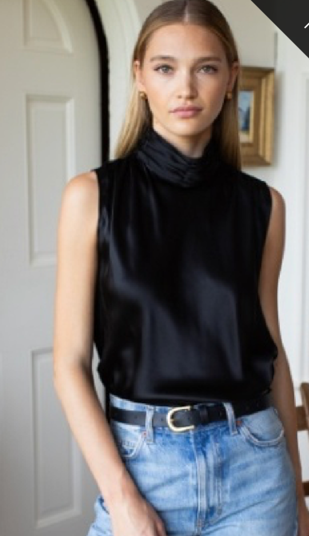 Frederique Sleeveless Black Silk Top