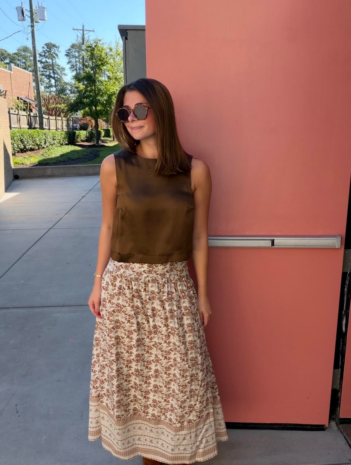 The Lauren Cotton Voile Skirt- Mocha Print