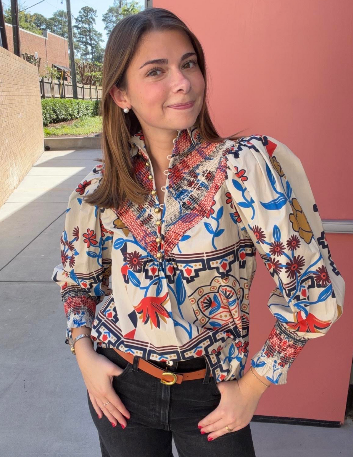Smocked Shirt Vanilla Floral Scarf