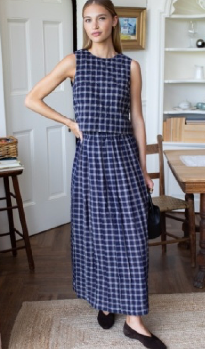 Soft Pleated Maxi Skirt - Midnight Plaid