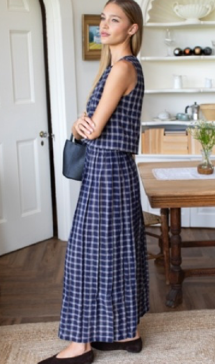 Soft Pleated Maxi Skirt - Midnight Plaid