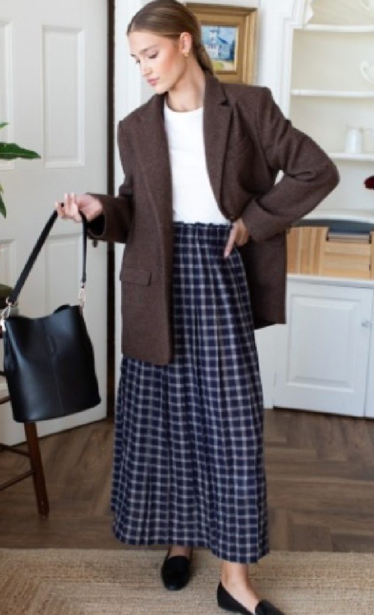 Soft Pleated Maxi Skirt - Midnight Plaid