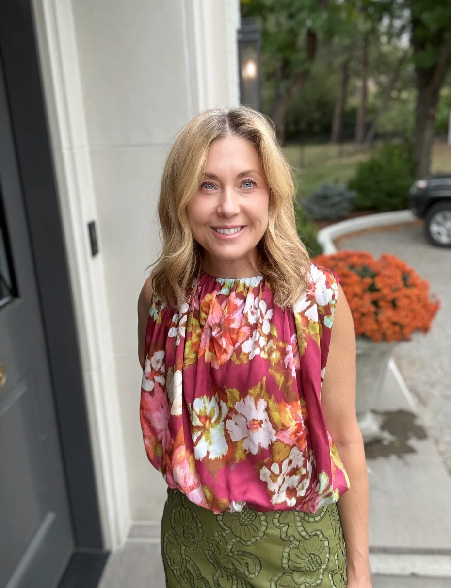 Pleated Red Floral Top