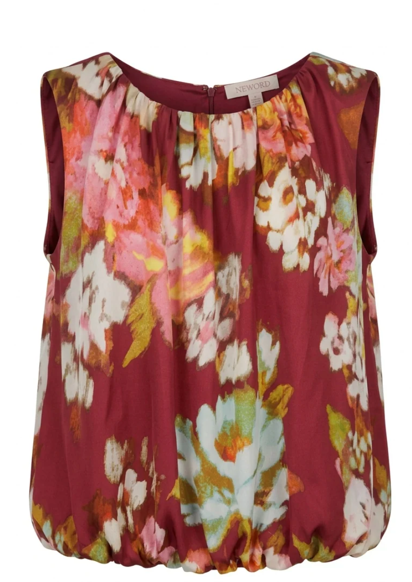 Pleated Red Floral Top