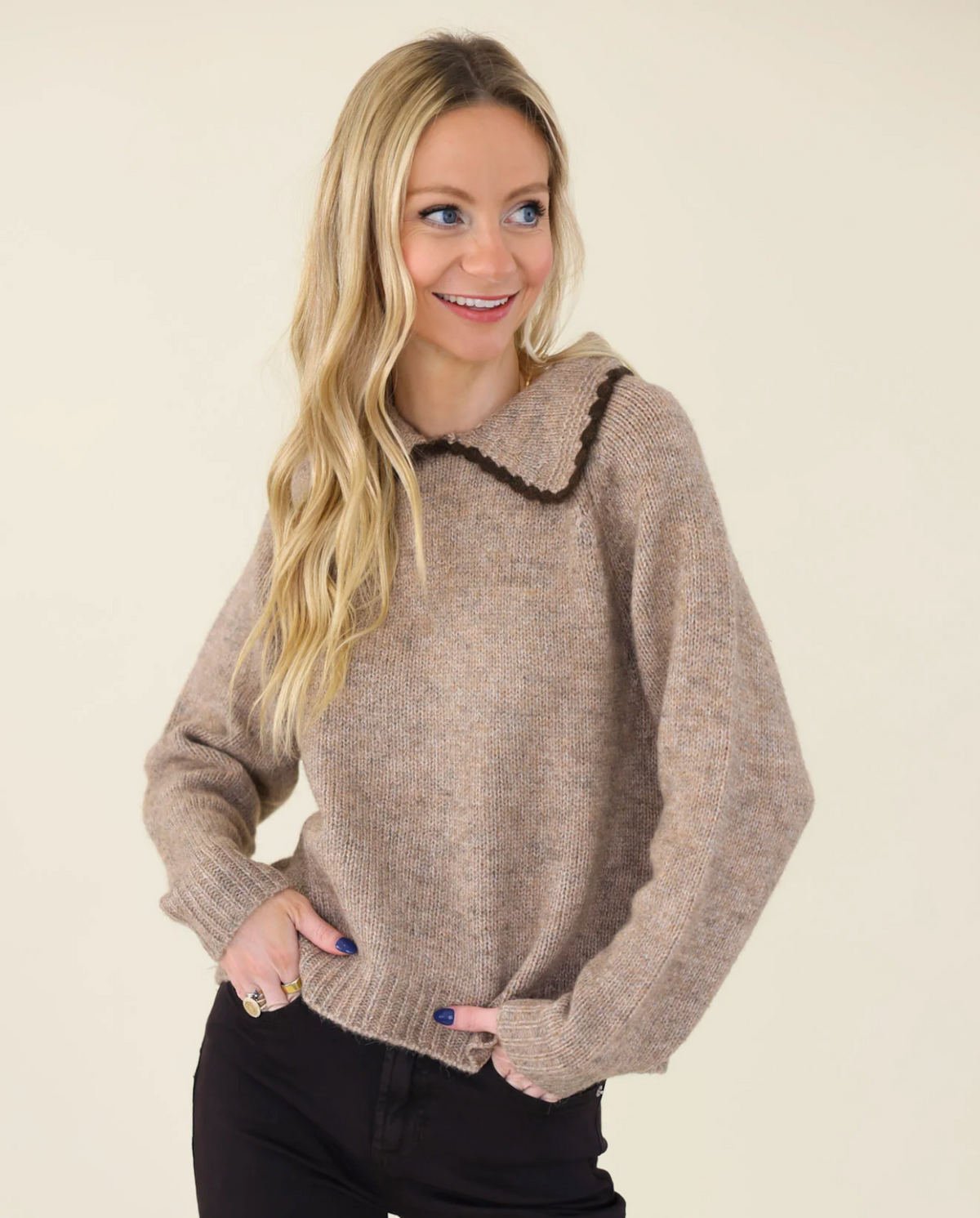 Contrast-Stitch Collar Sweater