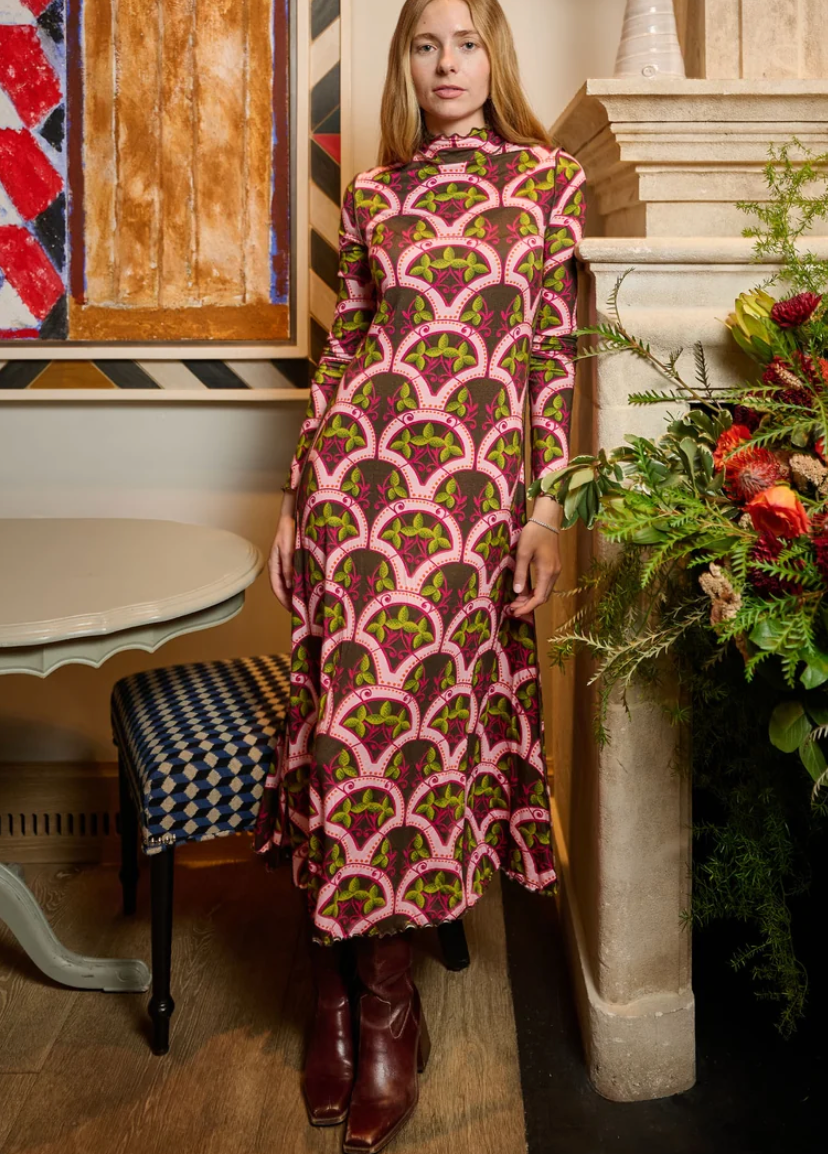 Millie Mock Neck Dress- Berry Vine