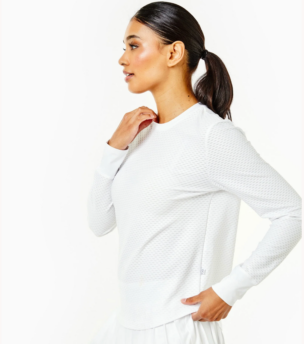 Mesh Palmetto Long Sleeve- White