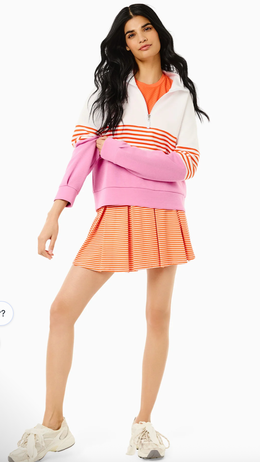 Smooth Sport Pleated Racquet Skort - Super White/Papaya Stripe