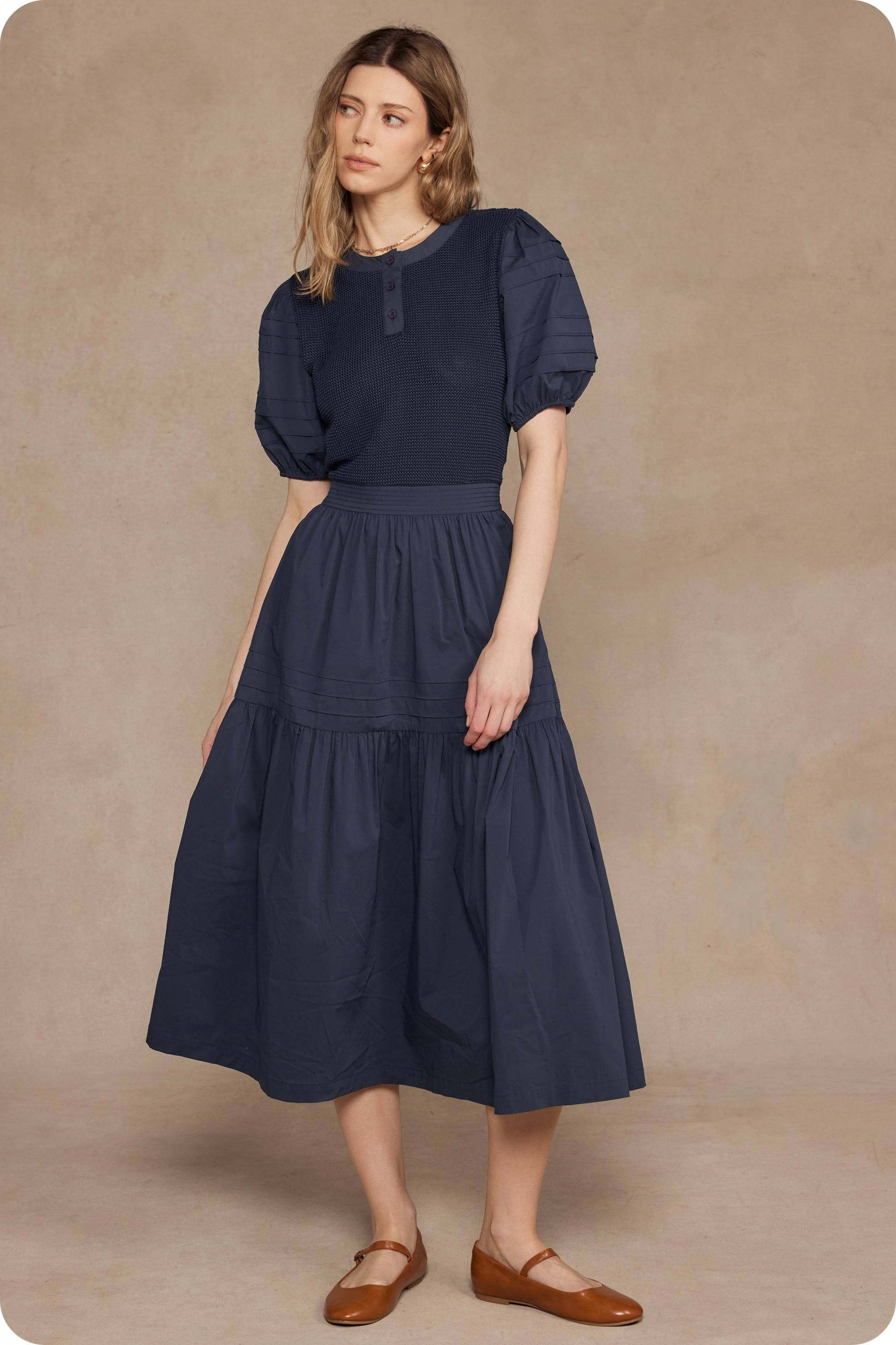 Cotton Mixed Media Midi Dress