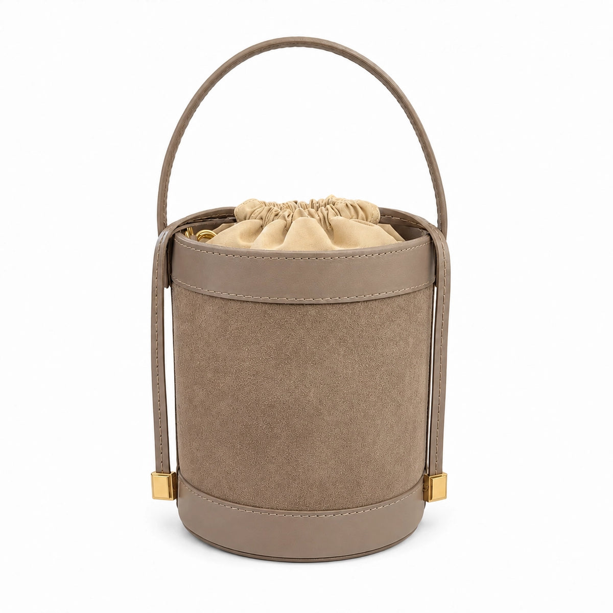 Mini Suede and Leather Bucket Bag- Taupe