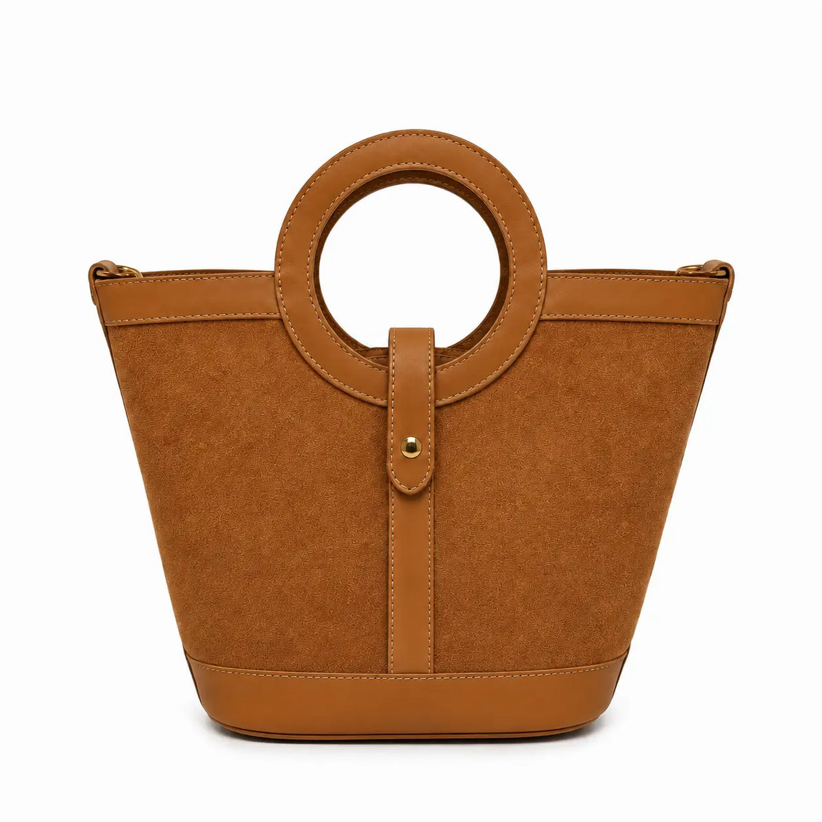 Leather and Suede Tote Bag- Camel