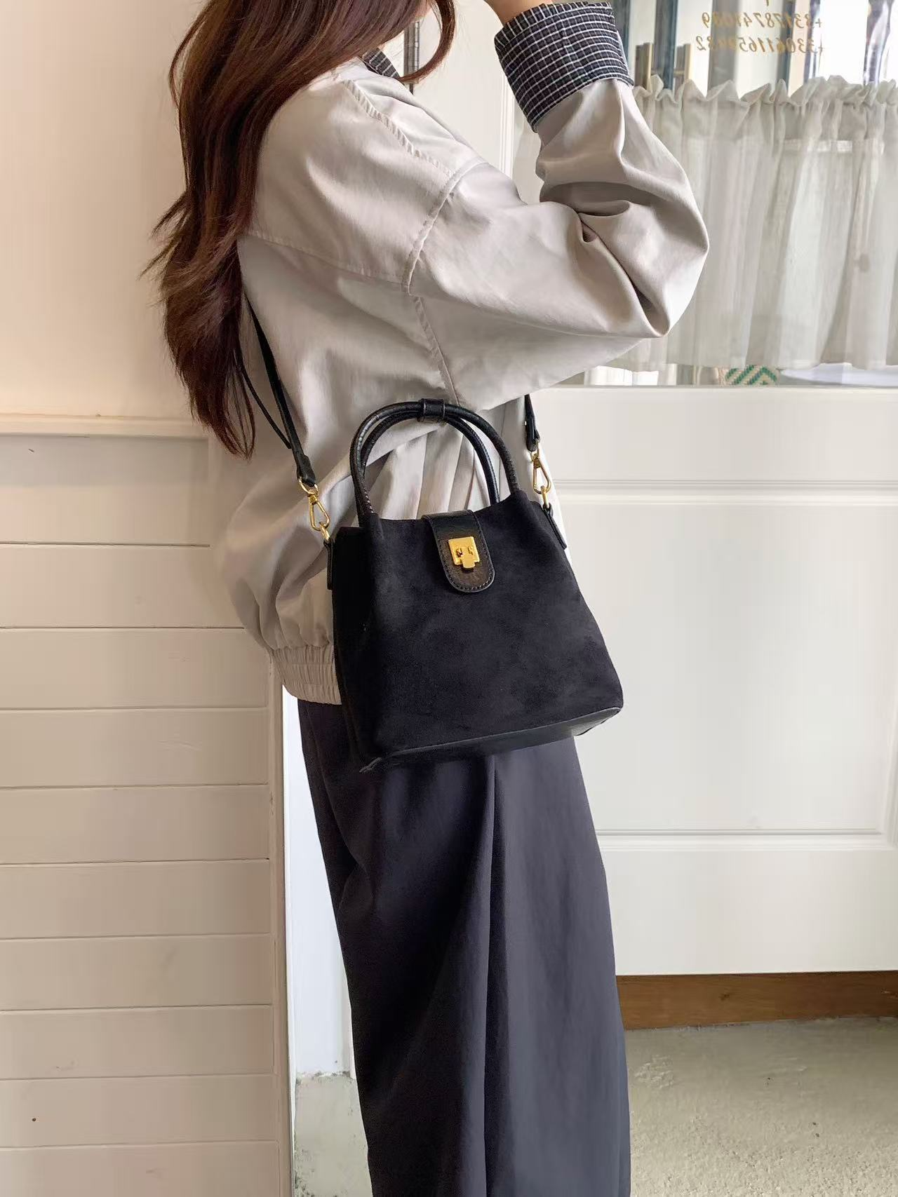 SuedeLike Microfiber Leather Top Handle Crossbody Bag