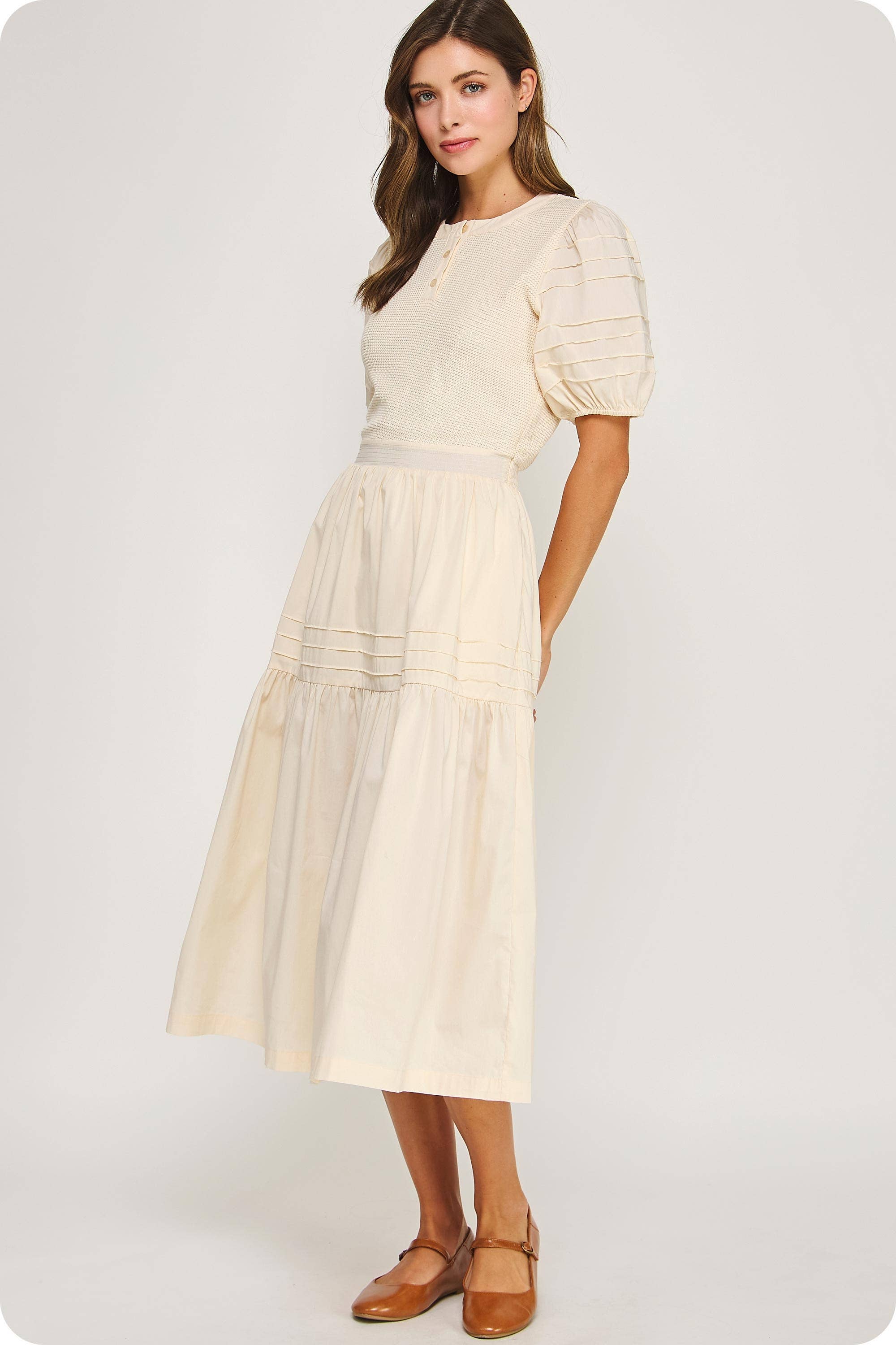 Cotton Mixed Media Midi Dress