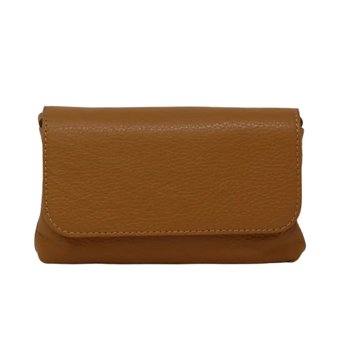 Leather Crossbody Clutch in Camel