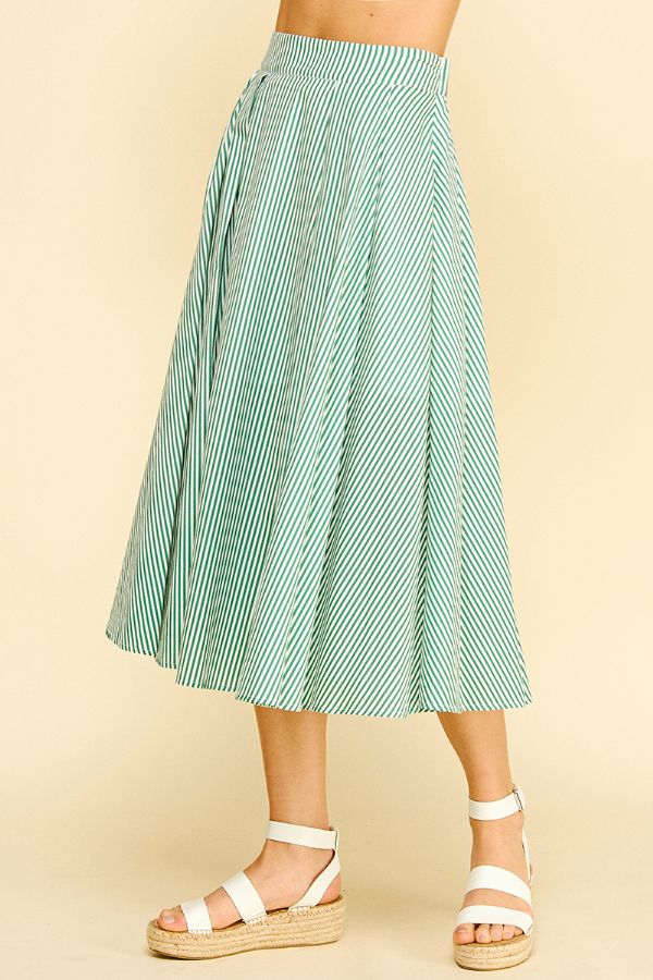 Kelly Green Striped A-Line Midi Skirt
