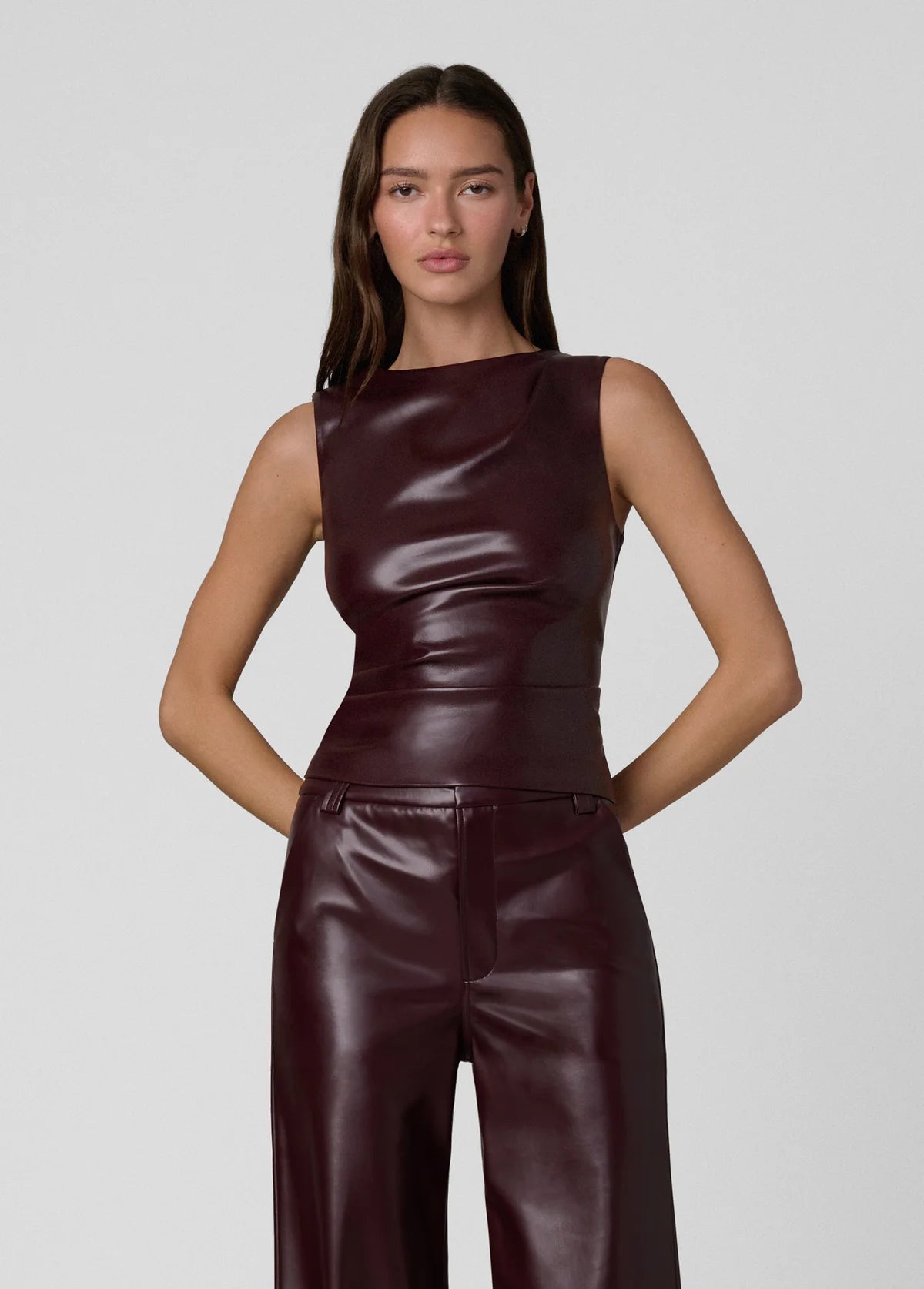 The Meg Vegan Leather Top- Cabernet