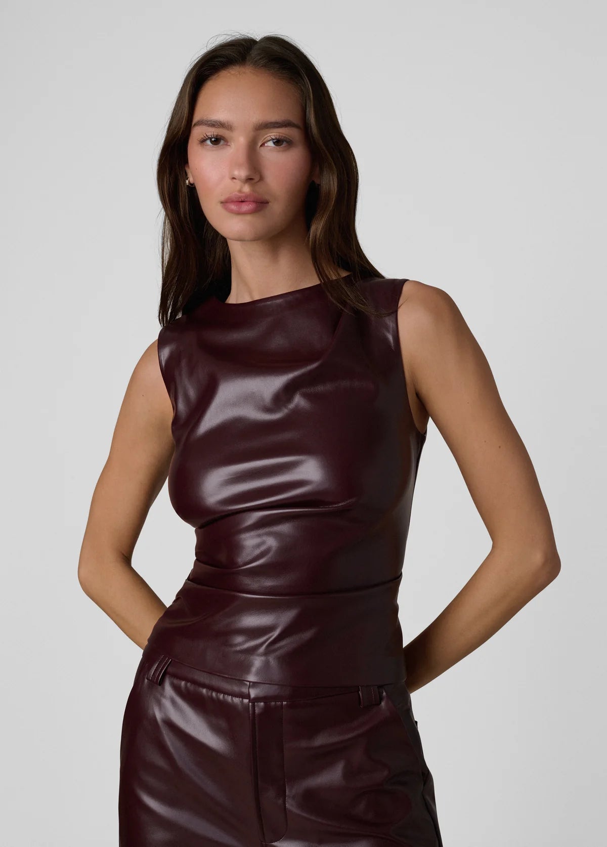 The Meg Vegan Leather Top- Cabernet